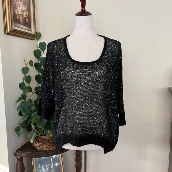 Miracle City Black Knit Sequined Cashmere Blend Top sz S/M - Picture 2 of 10